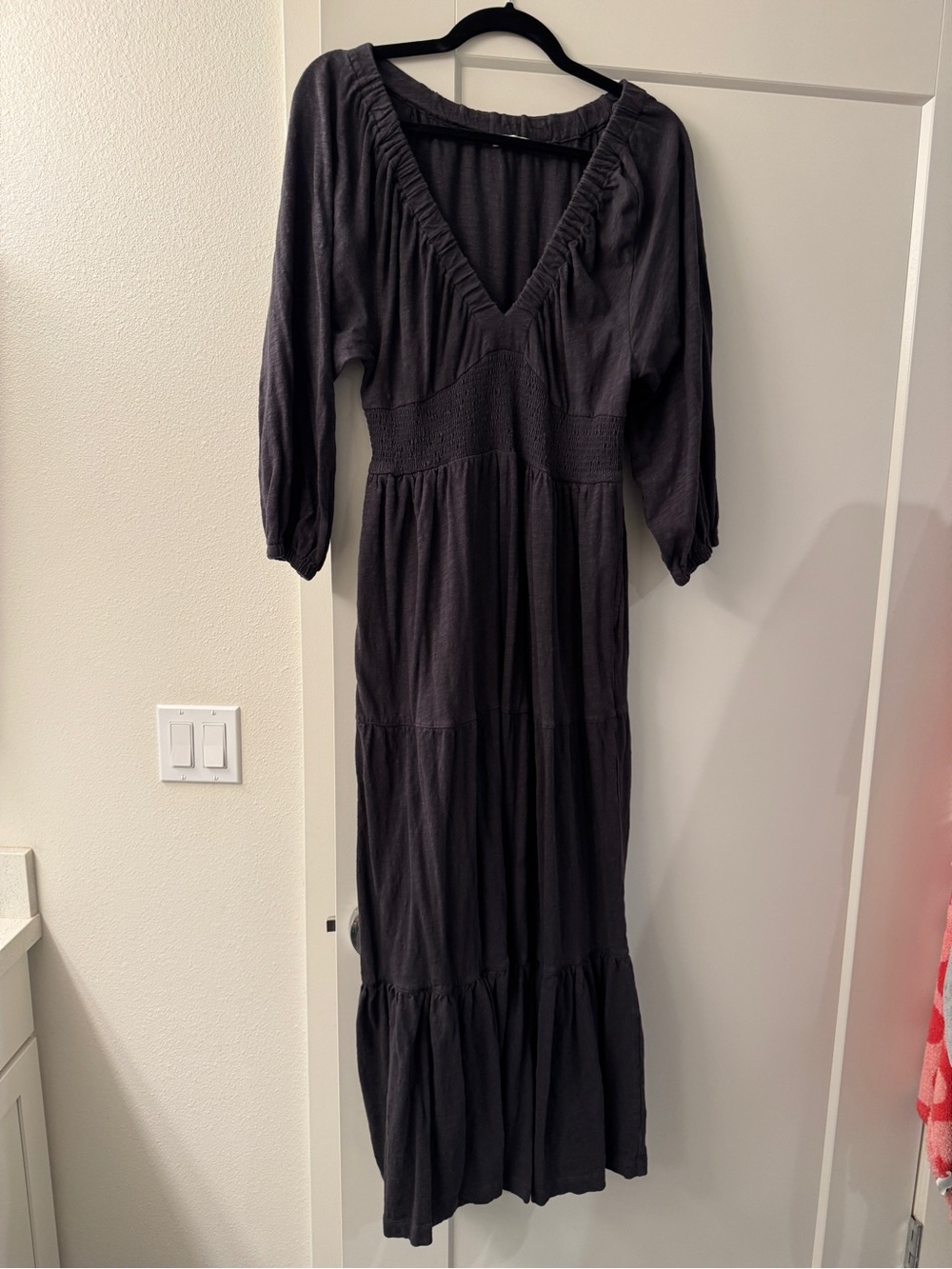 Marine Layer Florence Vintage Slub Midi Dress size L in Black